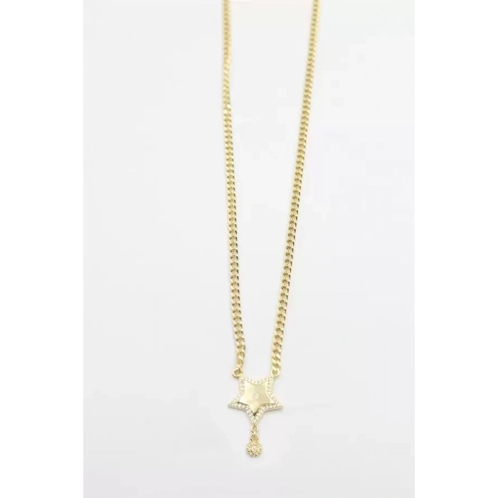HERŞEYTREND Taşlı Yıldız Vip Kolye - Altın