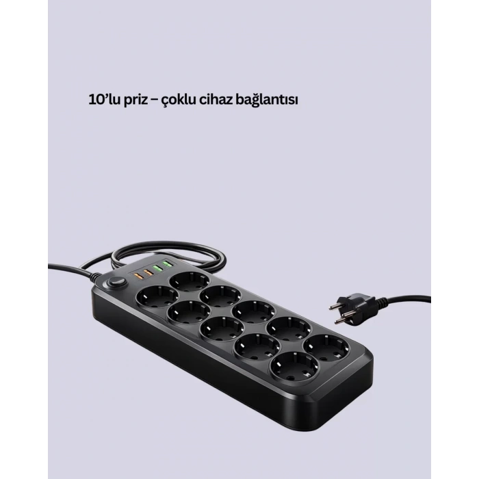 HERŞEYTREND Termal Koruma Sistemli USB Type-C 10’lu Grup Priz 2m 2500W Güç Kapasiteli