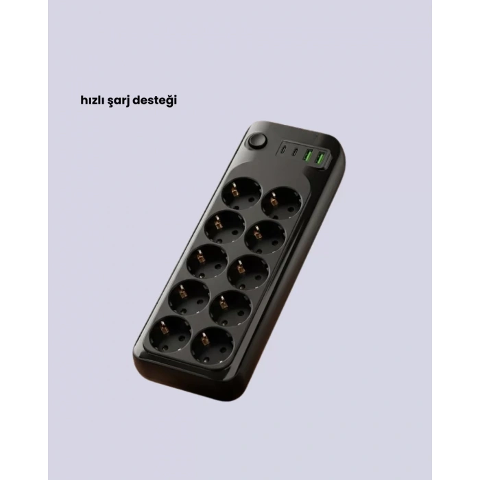 HERŞEYTREND Termal Koruma Sistemli USB Type-C 10’lu Grup Priz 2m 2500W Güç Kapasiteli