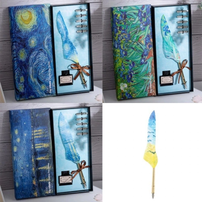 HERŞEYTREND Toptan Vang Gogh Temalı Tüylü Divit Kalem Seti
