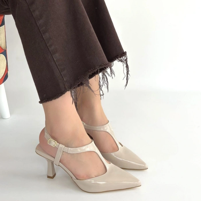 HERŞEYTREND Tula Bej Rugan Topuklu Ayakkabı