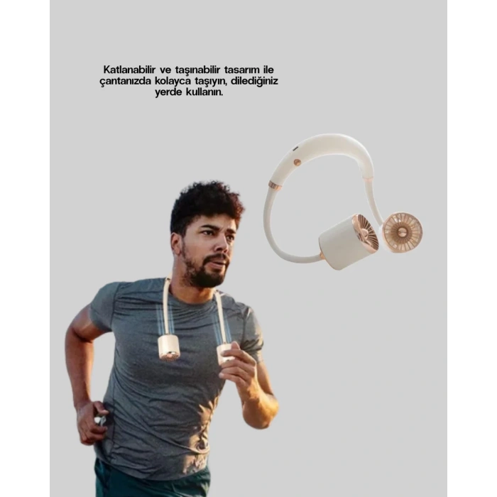 HERŞEYTREND USB Şarjlı Katlanabilir Mini Boyun Fanı 1–3 Saat Kullanım