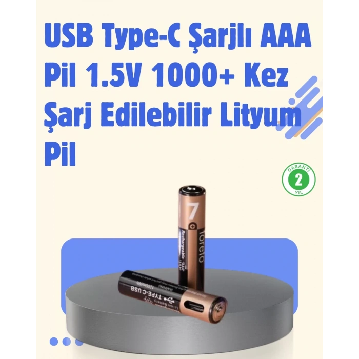 HERŞEYTREND USB Type-C Şarjlı AAA Lityum Pil 1000+ Şarj Döngüsü ile Uzun Ömür
