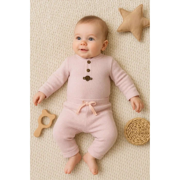 HERŞEYTREND Waffle Çıtlı Düğmeli 2li Mevsimlik Takım