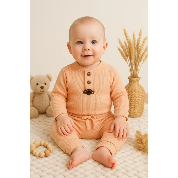 HERŞEYTREND Waffle Çıtlı Düğmeli 2li Mevsimlik Takım