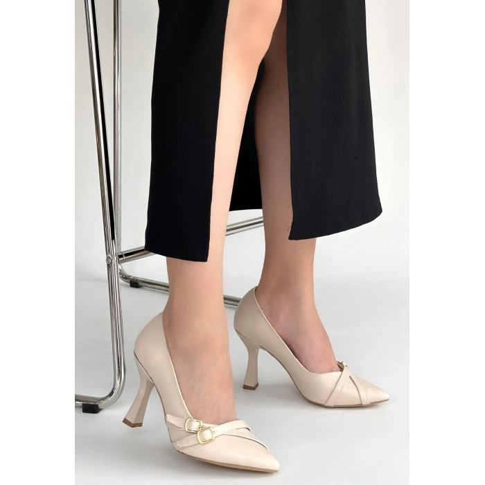 HERŞEYTREND Wenda Bej Cilt Topuklu Ayakkabı