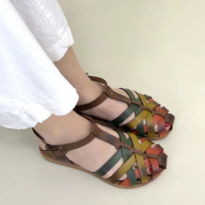 HERŞEYTREND Woji Taba Deri Kemerli Sandalet