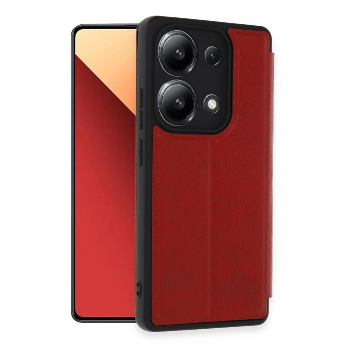 HERŞEYTREND Xiaomi Redmi Note 13 4g Kılıf Flip Cover - Kırmızı