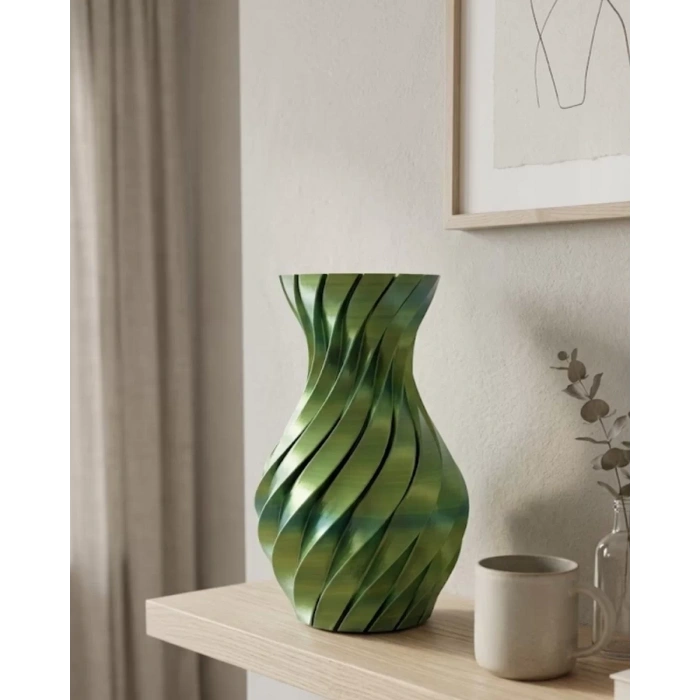 HERŞEYTREND Yeşil Spiral 3D Baskı Vazo Estetik Modern Ev Ofis Dekoru