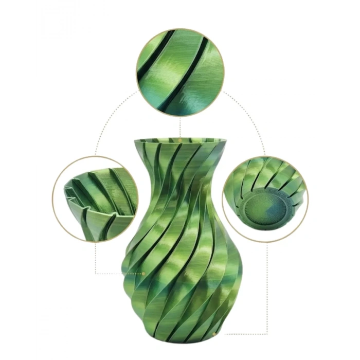 HERŞEYTREND Yeşil Spiral 3D Baskı Vazo Estetik Modern Ev Ofis Dekoru