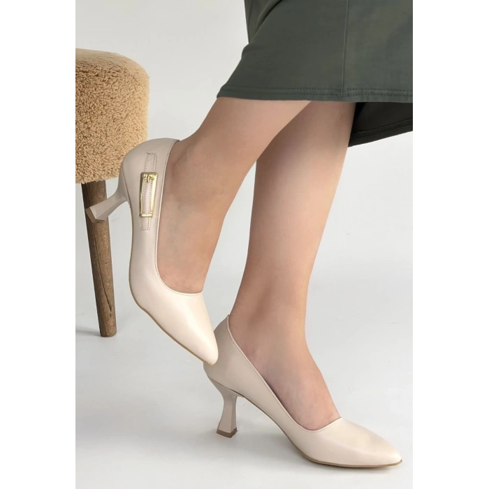 HERŞEYTREND Yons Bej Cilt Topuklu Ayakkabı