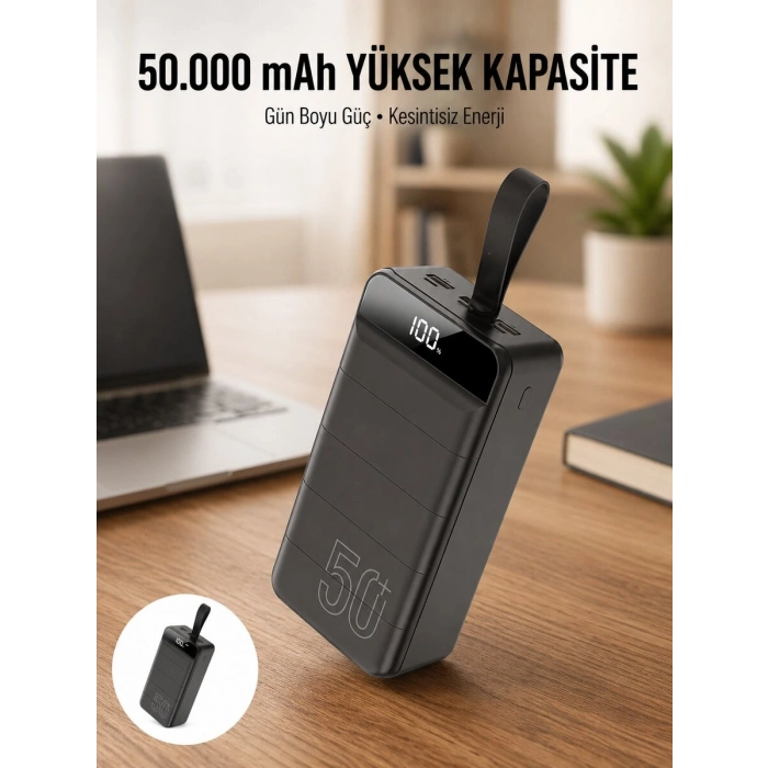 Hızlı Taşınabilir 50.000 Mah Powerbank Led Ekran Android ve İOS Uyumlu Yeni Nesil