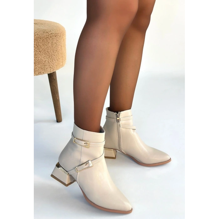 İnay Bej Cilt Topuklu Bot