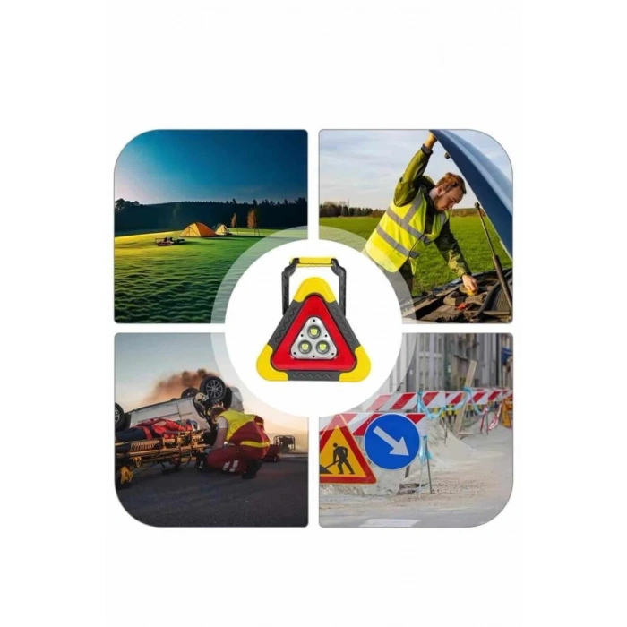 Işıklı Üçgen Reflektör Led Projektör Acil Durum Feneri Flaşör 500 Lümen