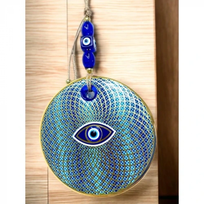 HERŞEYTREND İşlemeli Geometrik Nazar Boncuklu Cam Duvar Süsü