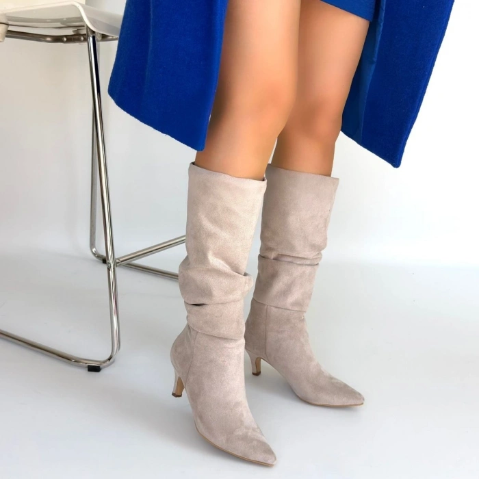 HERŞEYTREND İwon Bej Süet Körüklü Çizme