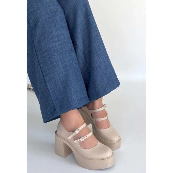 HERŞEYTREND Jarlo Bej Cilt Dolgu Topuk Ayakkabı