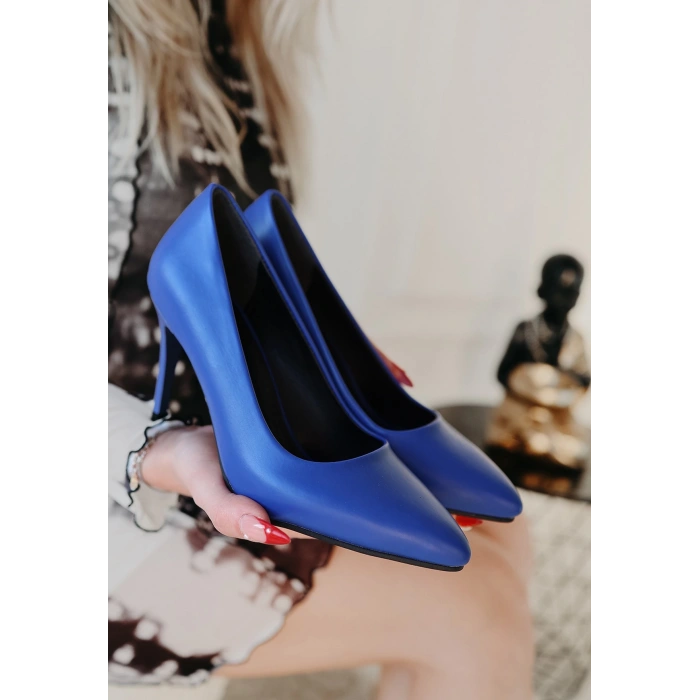 Jilya Mavi Cilt Stiletto Ayakkabı