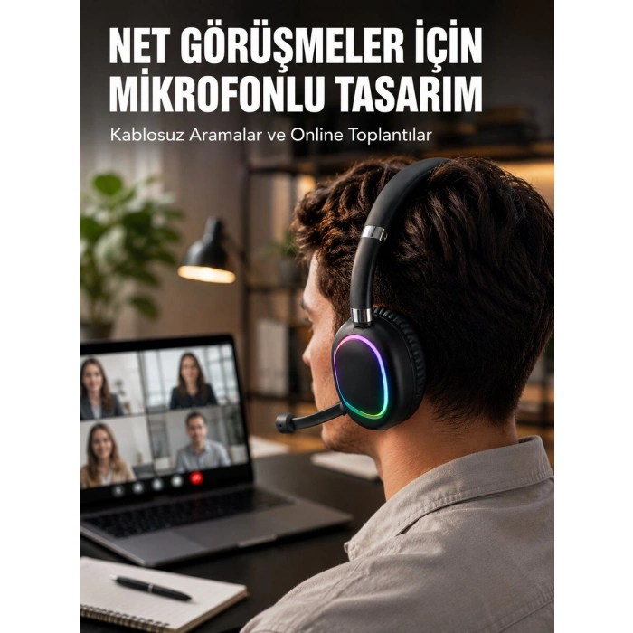 Kablosuz Bluetooth 5.0 Kulaklık RGB Işıklı Tasarım