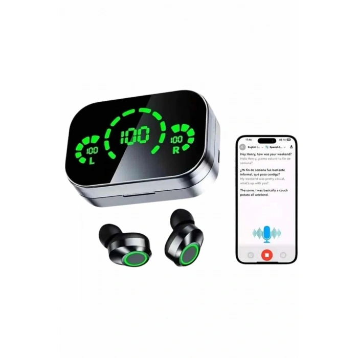 Kablosuz Bluetooth Kulaklık Çift Telefon Destekli Powerbankli Dijital Göstergeli