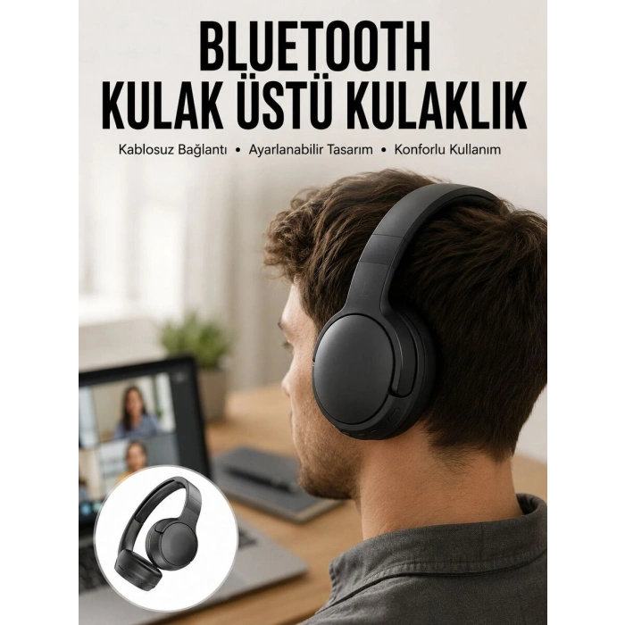 Kablosuz Bluetooth Kulaklık Kulak Üstü Ayarlanabilir Uzun Ömürlü Yeni Nesil