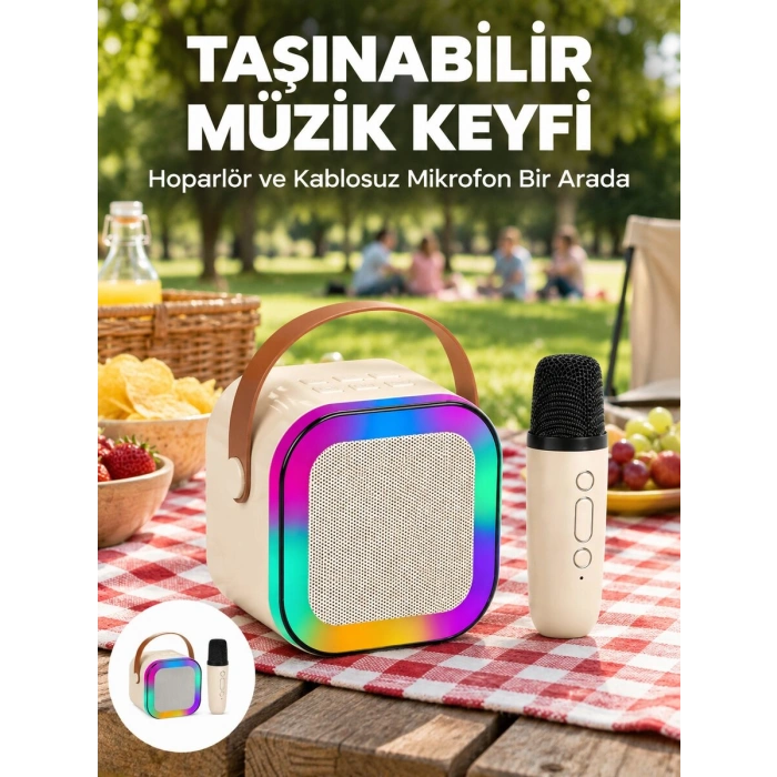 Kablosuz Karaoke Mikrofon Hoparlör Seti Güçlü Ses Çıkışı Yeni Nesil