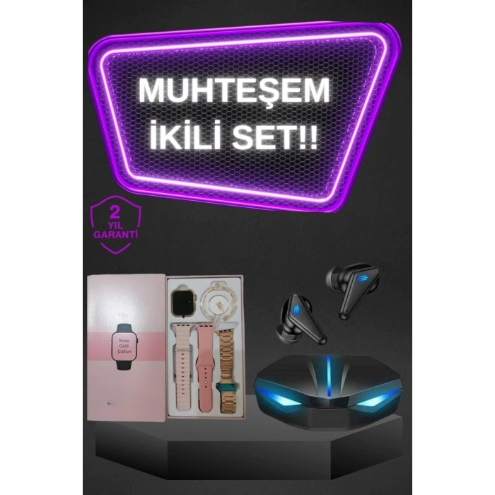 Kadınlar İçin Dokunmatik Ekran Akıllı Saat ve Gamer Kablosuz Bluetooth Kulaklık ANC Özelliği