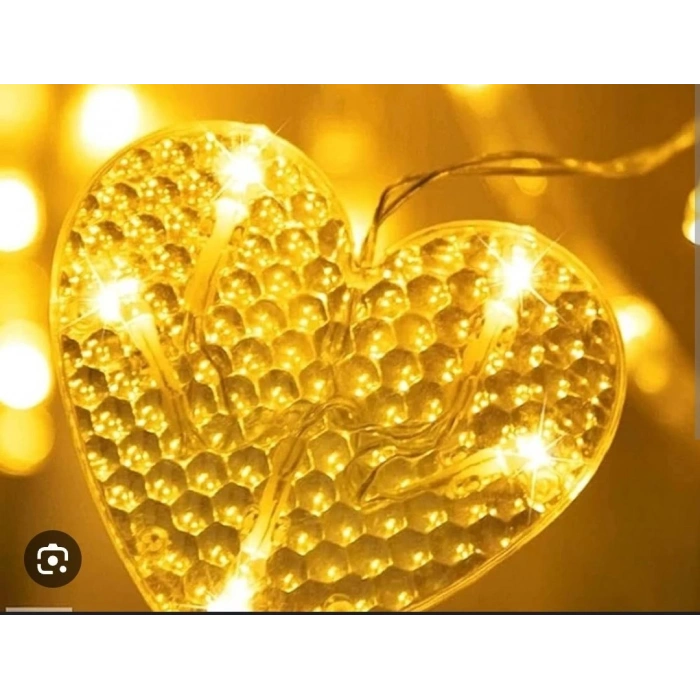 Kalp Perde Led 3m 6 Sıra 12 Adet Kalp Led Işık Gün Işığı