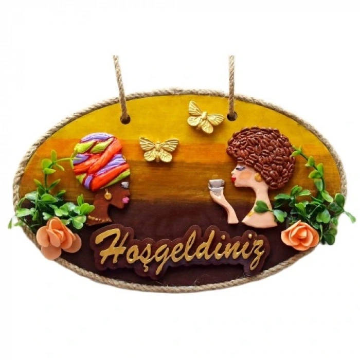 HERŞEYTREND Keyifli Kadınlar El Yapımı Hoşgeldiniz Yazılı Kapı Süsü