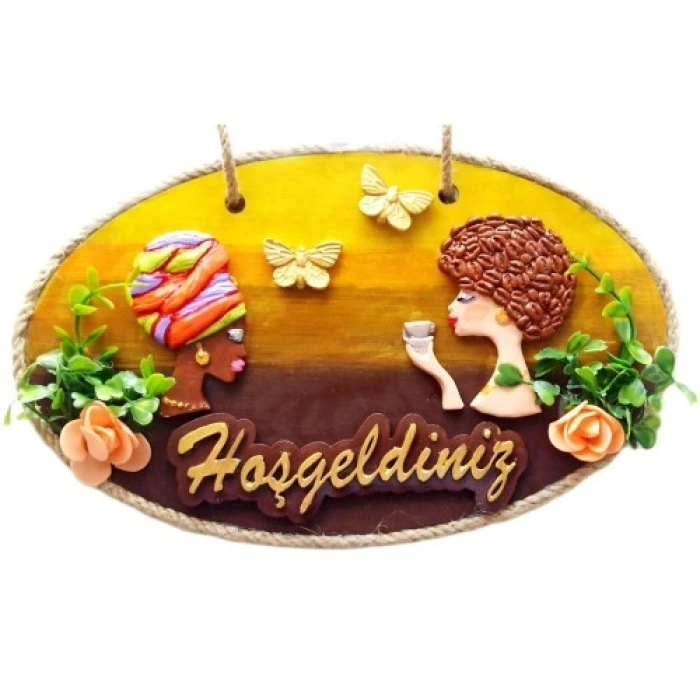 HERŞEYTREND Keyifli Kadınlar El Yapımı Hoşgeldiniz Yazılı Kapı Süsü