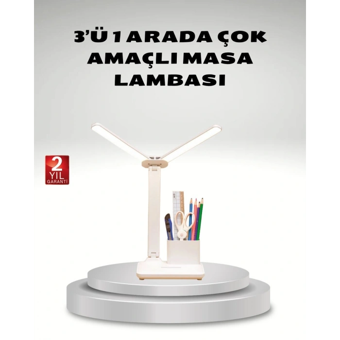 Kısılabilir LED Masa Lambası – Kalemlik ve Telefon Standlı, Göz Yormayan Işık