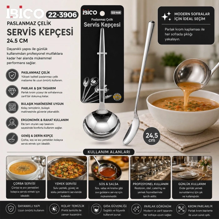 Krom Metal Servis Kepçe 24.5 cm