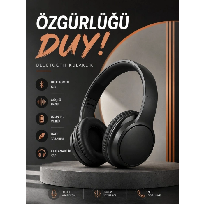Kulak Üstü Bluetooth Kulaklık Ayarlanabiilir Uzun Pil Ömrü Kablosuz 5.0 Bluetooth