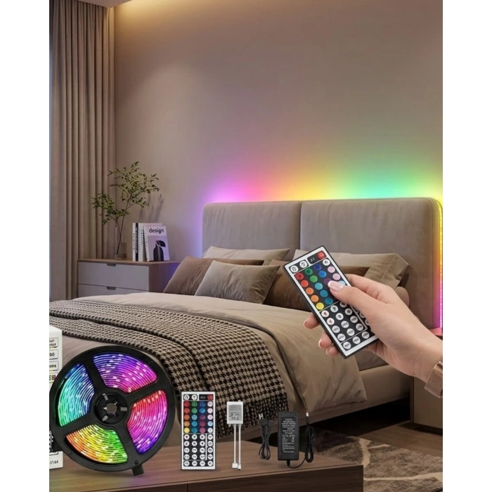 Kumandalı RGB Şerit Led 5 Metre Renk Değiştiren Dekoratif LED Işık