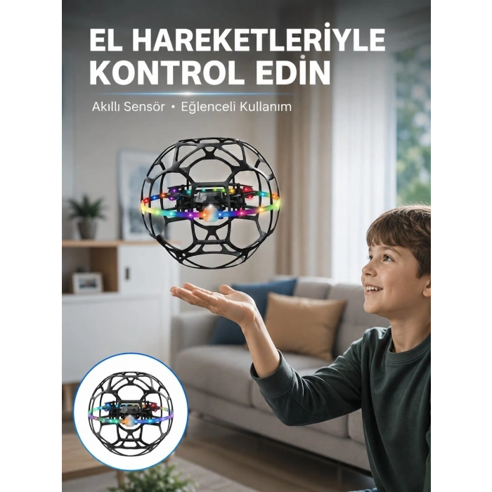 LED Işıklı Futbol Topu Mini Drone Akıllı Sensörlü El Kontrollü