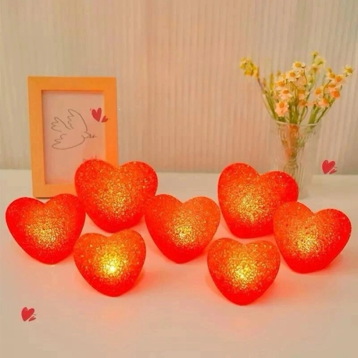 Led Işıklı Kırmızı Kalp Gece Lambası 12li Paket