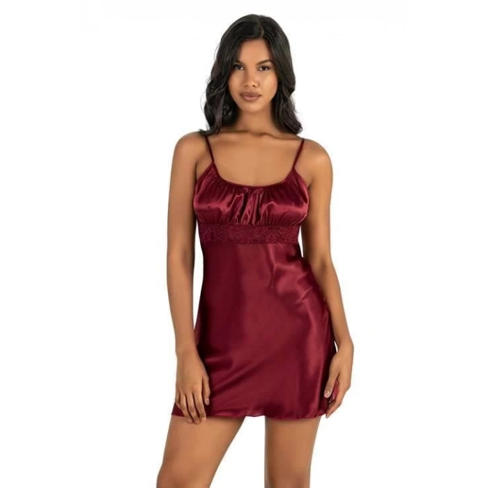 Litae Bordo Kısa Saten Gecelik 8208
