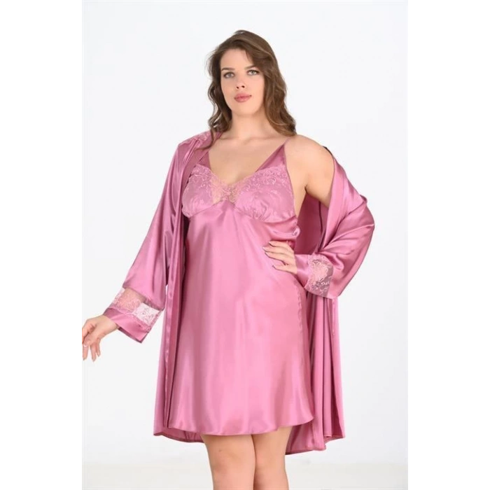 Litae Büyük Beden 2li Gülkurusu Sabahlık Takımı Bigsize 6204