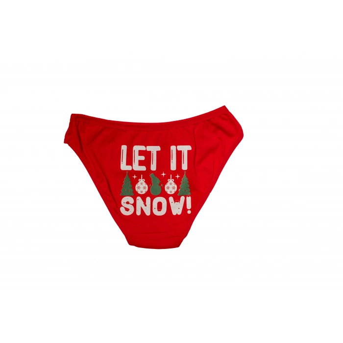 Litae Kırmızı Yılbaşı Desenli Let İt Snow Pamuklu Külot