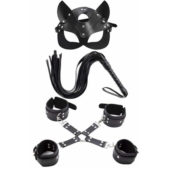 Litae Maske Kırbaç Bileklik 5 Li Harness Deri Set