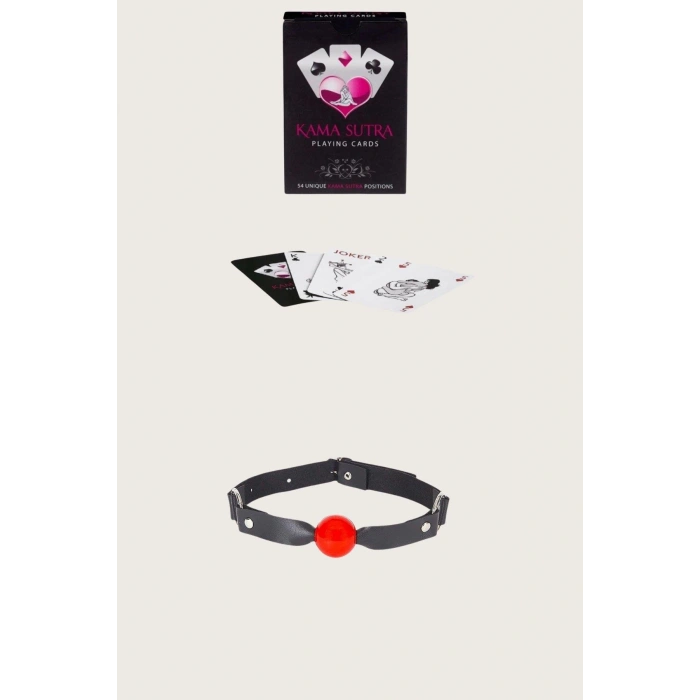 Litae Sexy Görselli Oyun Kartı Kama Sutra Siyah Kırmızı Ağız Topu Set
