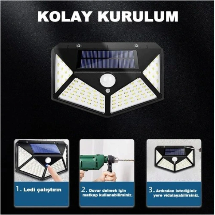 HERŞEYTREND 100 Led Dış Mekan Solar Aydınlatma Fotoselli Solar Lamba