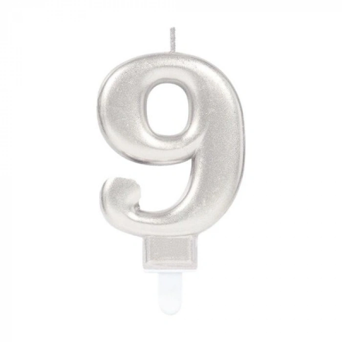 HERŞEYTREND 9 Rakamı Mum Gümüş Renk