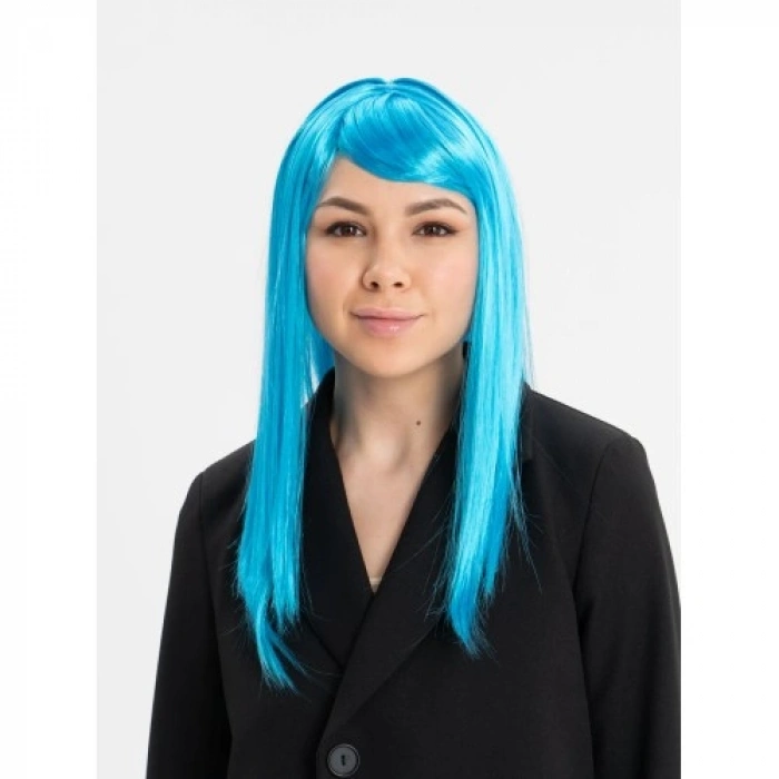 Litae Trend Açık Mavi Renk Uzun Düz Parti Peruğu