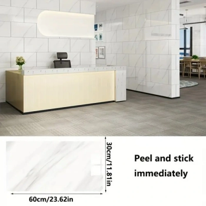 Litae Trend Beyaz Mermer Desenli Alüminyum Duvar Sticker