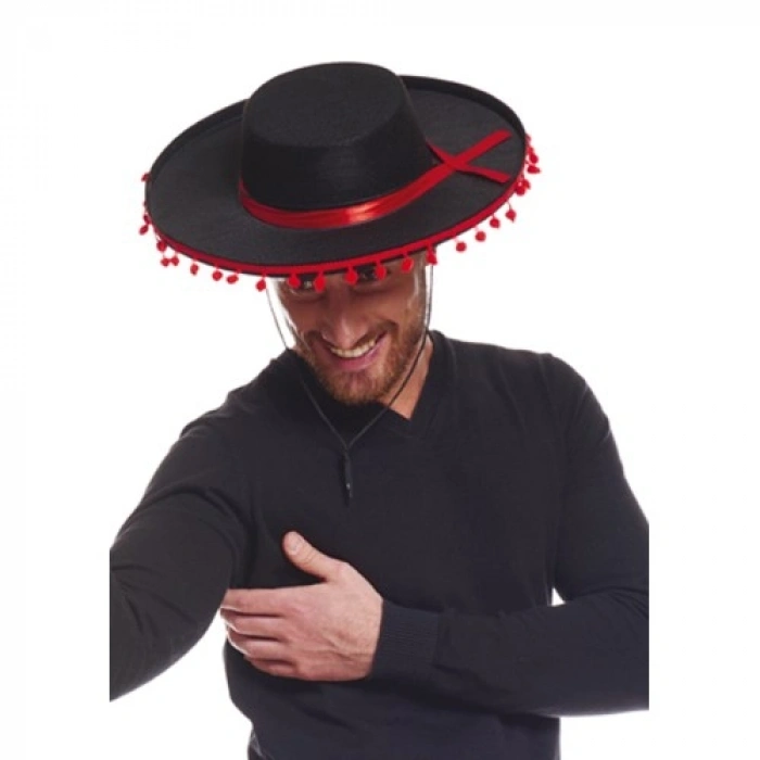 HERŞEYTREND Kırmızı Ponponlu Siyah Renk Yetişkin İspanyol Şapkası