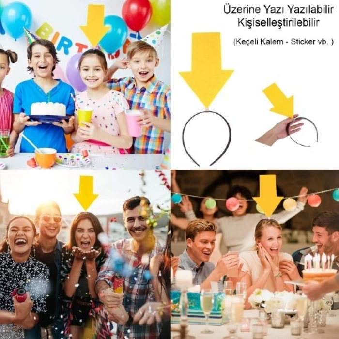 Litae Trend Kişiselleştirilebilir Ok Taç – Üzerine Yazı Yazılabilen Parti Tacı Sarı Renk