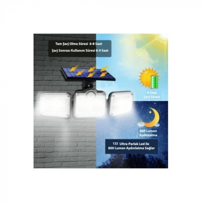Litae Trend Kumandalı Solar 122 LEDli Hareket Sensörlü Sokak ve Bahçe Lambası