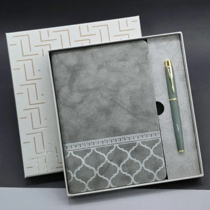 Litae Trend Kutulu Deri Defter Roller Kalem Set