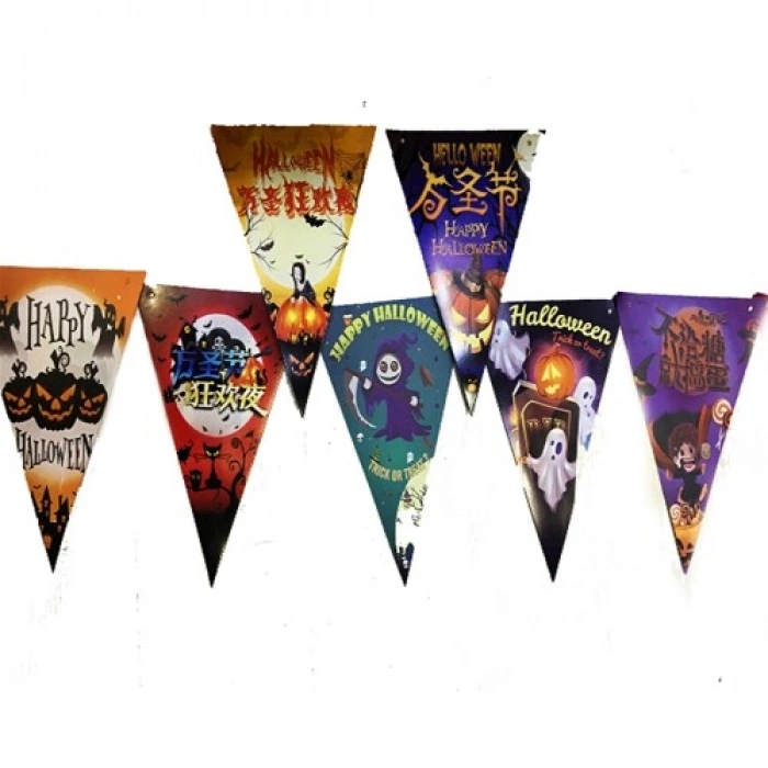 Litae Trend Lüks Baskılı Üçgen Model Halloween Banner Süs Bayrak 8 li